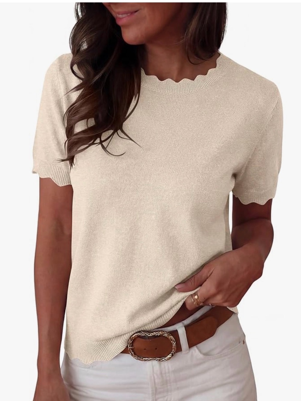 Light Beige Short-Sleeve lightweight sweater